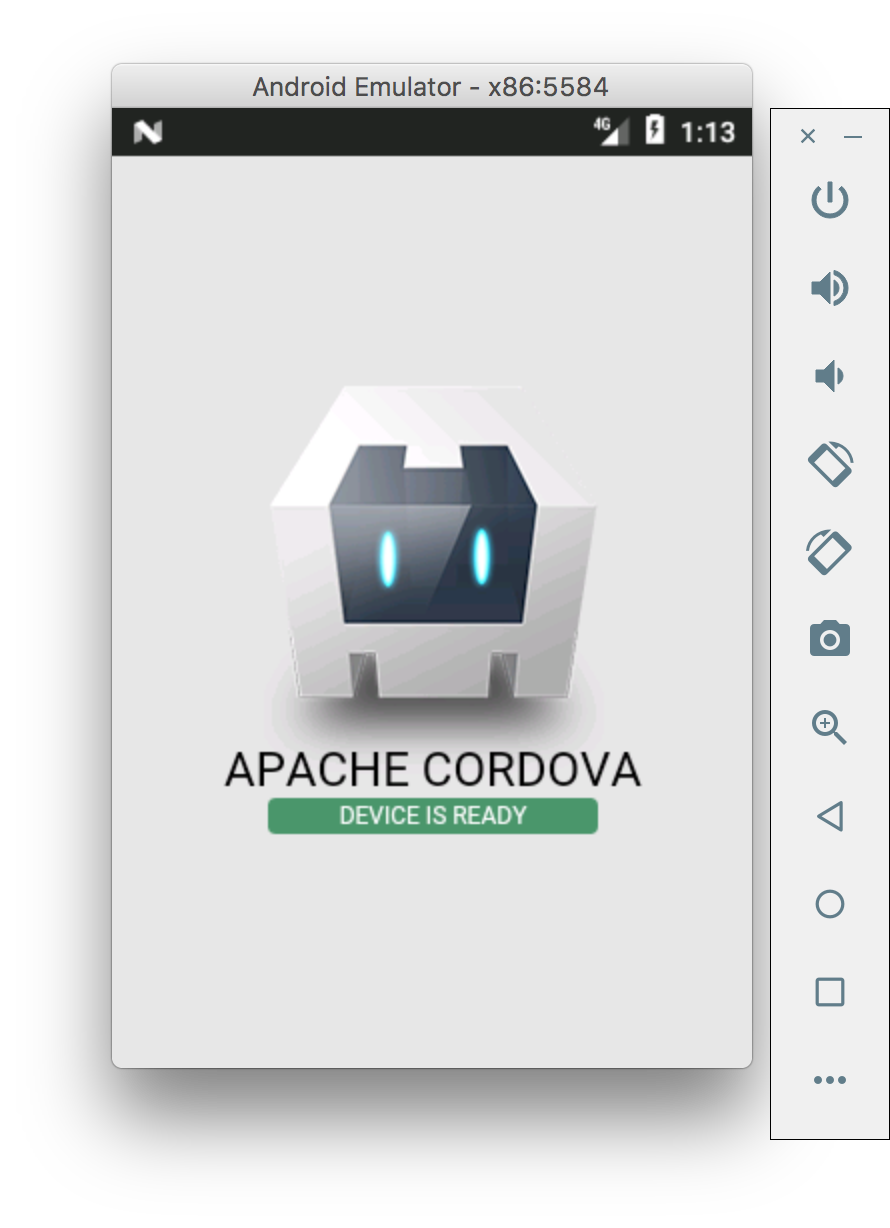 Android emulator running Cordova app