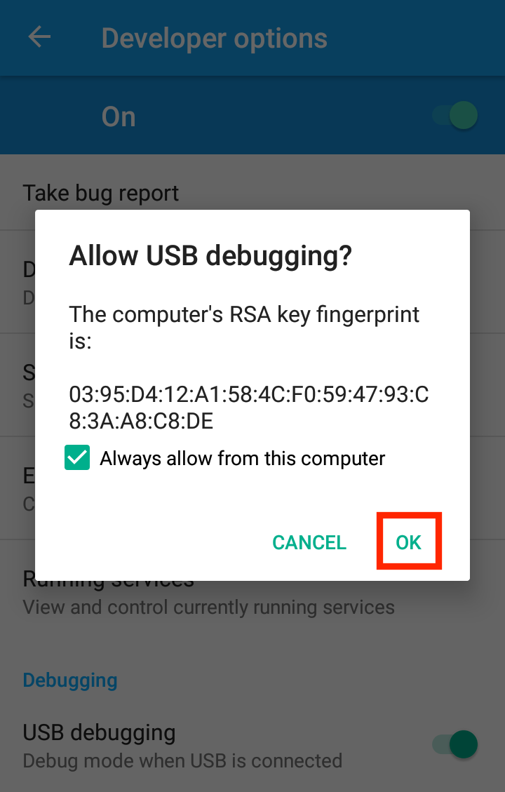 Android allow USB debugging alert