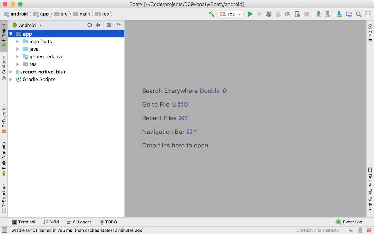 Screenshot of project opened in Android Studio